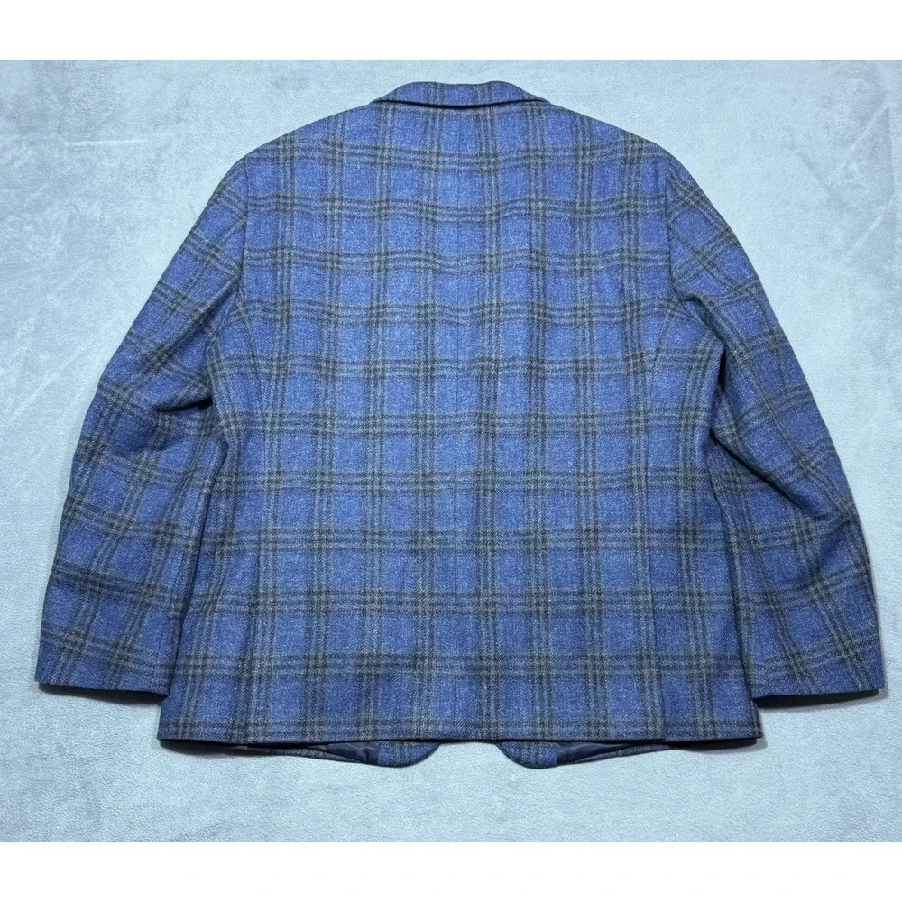 Tommy Hilfiger Blazer Mens 48R Blue Windowpane Plaid Wool Blend Sport Coat Dad